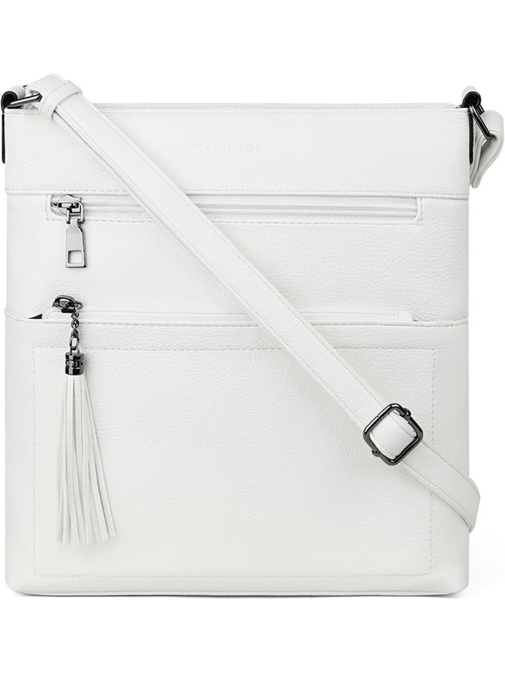 Women's White Multi Pocket Crossbody Bag Trendy Tassel With Adjustable Strap